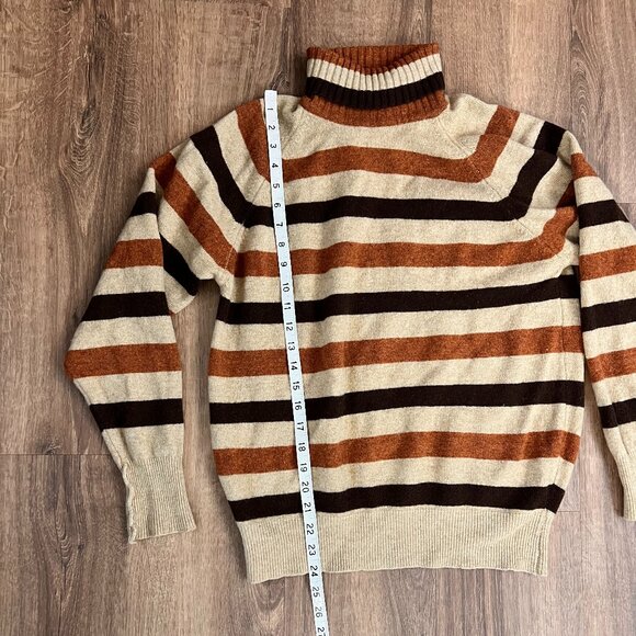 Vintage Thane 70s Brown Stripe Turtleneck Sweater 100% Lambswool Sz L - Picture 7 of 10